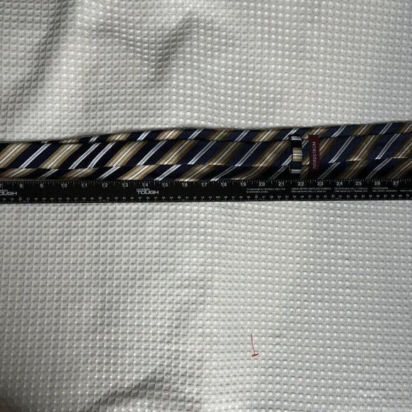 Nordstrom Smartcare 100% Silk Tie Diagonal Stripe Blue Gold Made in USA Classic - Picture 5 of 7